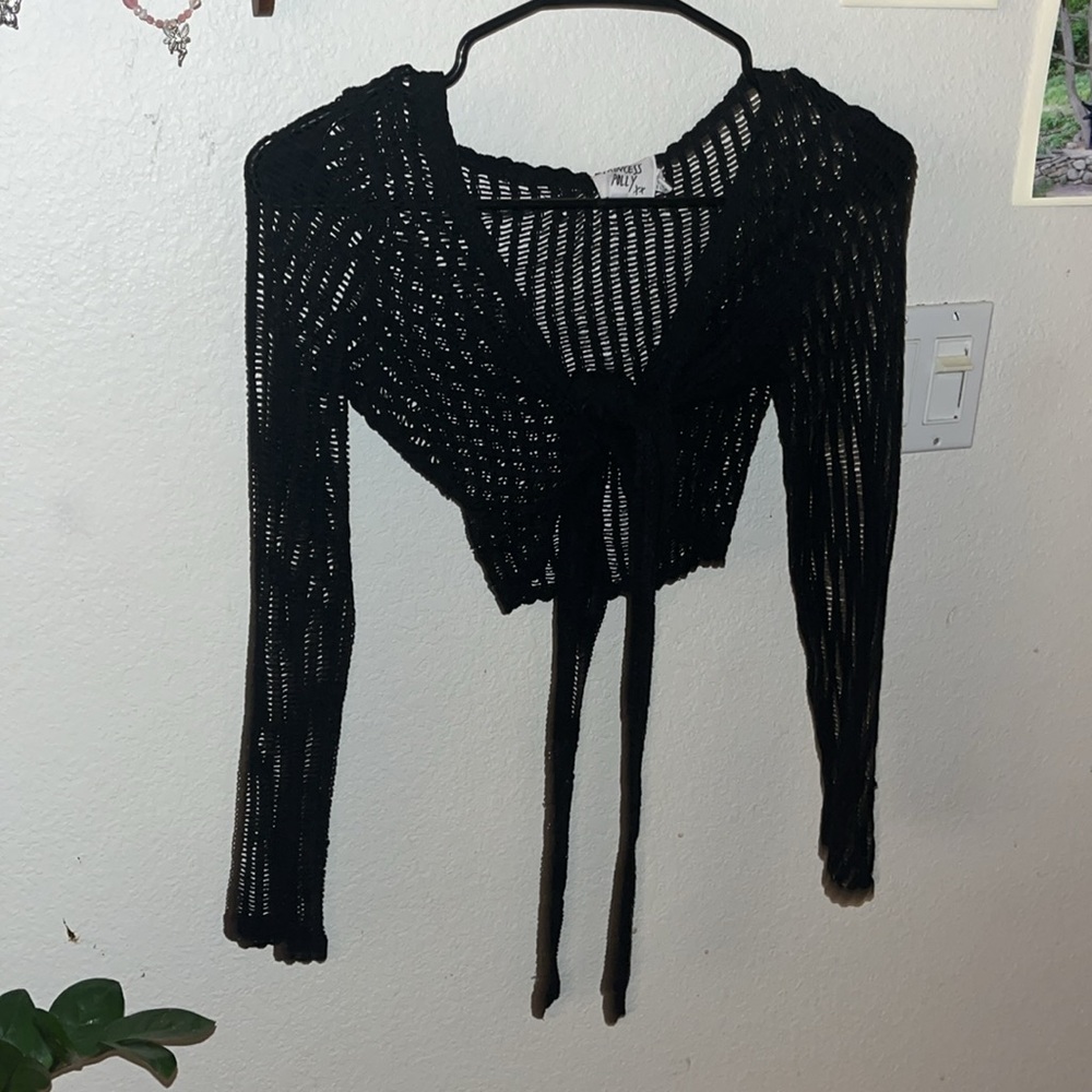 Princess Polly Black Netted Top with Tie